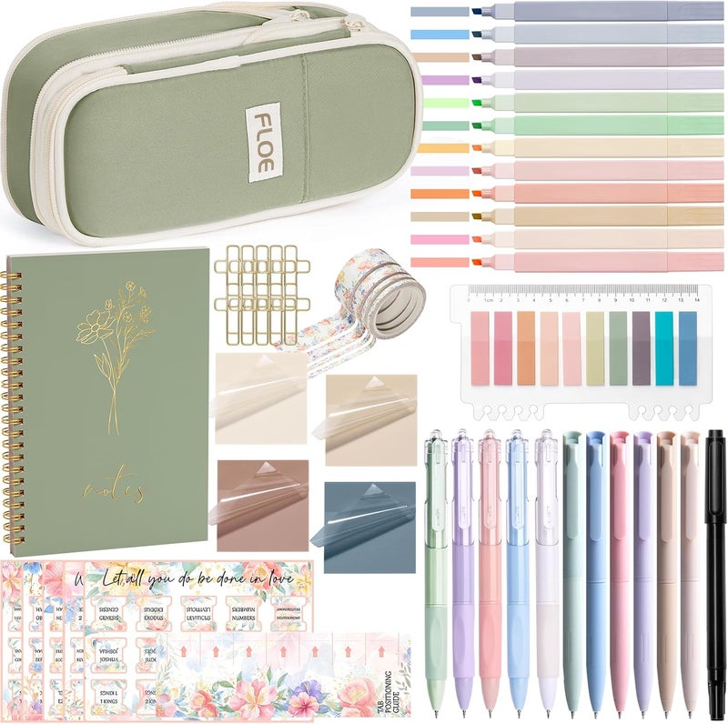 FLOE Bible Study Supplies Journaling Kit for Women, Valentines Day Christian Gifts for Women Her, Bible Study Tool w/Pastel Highlighter and Pen No Bleed, Pencil Case Notebook Annotation Kit Accessories Set - Image 1